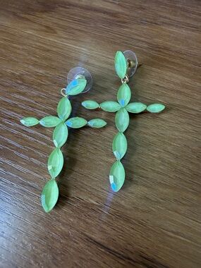 NEW Large Spring Green Cross Drop Earrings - Women's Fashion Jewelry